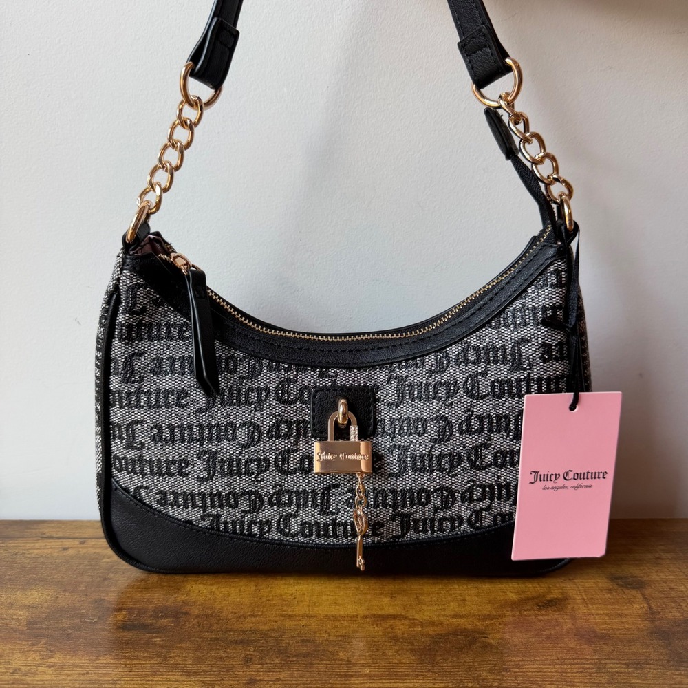 New Juicy Couture Eastside Westside Black Shoulder Handbag Grey Cute Charm